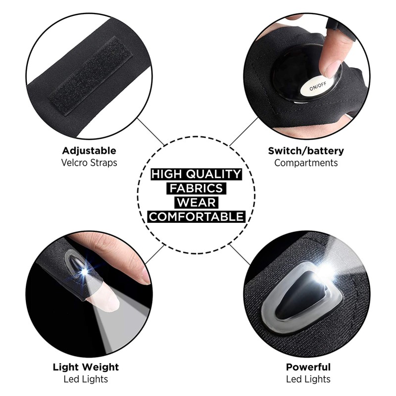 GloboStar® 79068 Γάντι Φακός με Φωτισμό LED για Δεξί Χέρι 2W με Μπαταρία CR2016 Ψυχρό Λευκό 6000K