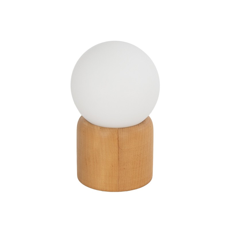 GloboStar® BOARD 204-0144 Μοντέρνο Eπιτραπέζιο Φωτιστικό Μονόφωτο 1 x E27 IP20 Μπεζ Ξύλο με Λευκό Γυαλί - Μ15 x Π15 x Υ25cm