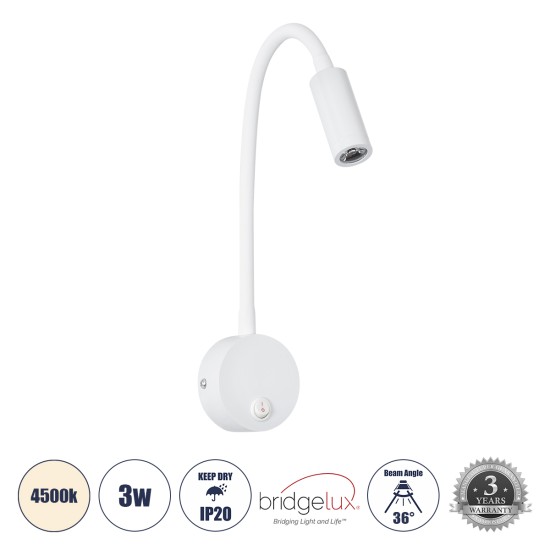 GloboStar® GOOSE 60876 Μοντέρνο Φωτιστικό Τοίχου - Απλίκα Ξενοδοχείου Bed Side LED 3W 300lm 36° AC 220-240V - Reading Light - Μ6.5 x Π15 x Υ24.5cm - Φυσικό Λευκό 4500K - Λευκό - 3 Xρόνια Εγγύηση GloboStar® GOOSE 60876 Μοντέρνο Φωτιστικό Τοίχου - Απλίκα Ξενοδοχείου Bed Side LED 3W 300lm 36° AC 220-240V - Reading Light - Μ6.5 x Π15 x Υ24.5cm - Φυσικό Λευκό 4500K - Λευκό - 3 Xρόνια Εγγύηση
