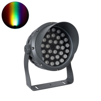 GLOBOSTAR® FLOODIMO 90745 Προβολέας Σποτ Wall Washer με Αντιθαμβωτική Γρίλια LED 54W 4320lm 10° DC 24V Αδιάβροχο IP67 Πολύχρωμο RGBW Dimmable DMX512 - Bridgelux SMD Chip - Γκρι Ανθρακί - Μ26 x Π28 x Υ35cm - 3 Χρόνια Εγγύηση
