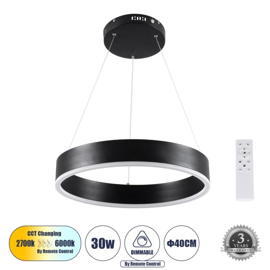 GloboStar® VENOM 61173 Κρεμαστό Φωτιστικό Δαχτυλίδι-Κύκλος LED CCT 30W 3513lm 120° AC 220-240V - Εναλλαγή Φωτισμού μέσω Τηλεχειριστηρίου All In One Ψυχρό 6000K+Φυσικό 4500K+Θερμό 2700K Dimmable Φ40cm - Μαύρο - 3 Years Warranty GloboStar® VENOM 61173 Κρεμαστό Φωτιστικό Δαχτυλίδι-Κύκλος LED CCT 30W 3513lm 120° AC 220-240V - Εναλλαγή Φωτισμού μέσω Τηλεχειριστηρίου All In One Ψυχρό 6000K+Φυσικό 4500K+Θερμό 2700K Dimmable Φ40cm - Μαύρο - 3 Years Warranty