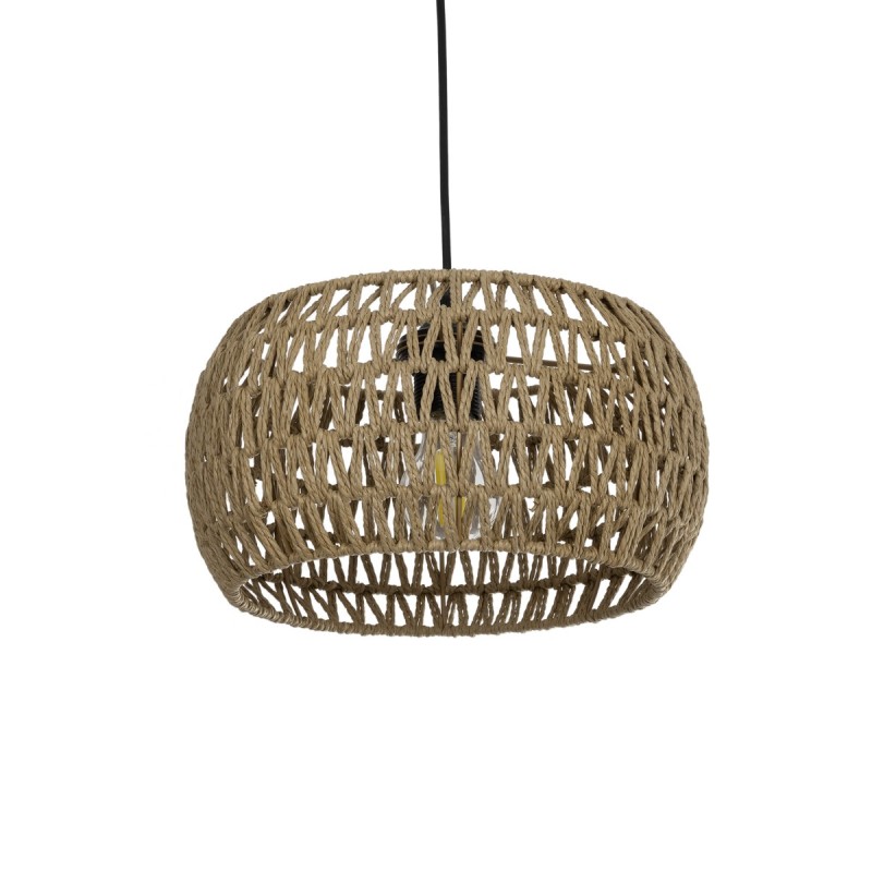 GloboStar® DARIO 204-0168 Boho Κρεμαστό Φωτιστικό Kαπέλο Μονόφωτο 1 x E27 IP20 Καφέ Σχοινί - Μ30 x Π30 x Υ15cm