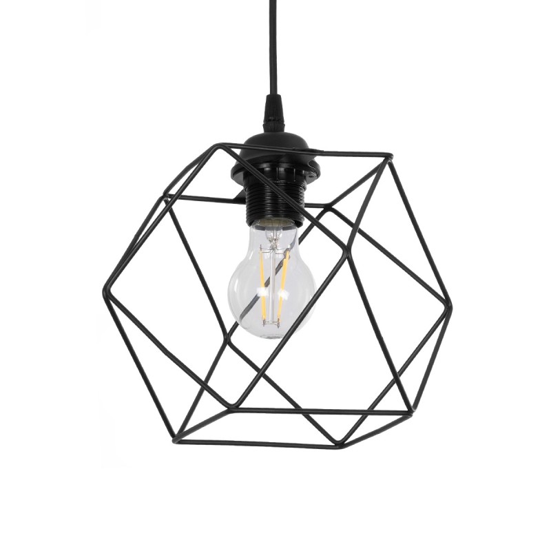 GloboStar® SOLIS 201-0045 Vintage Κρεμαστό Φωτιστικό Πλέγμα Μονόφωτο 1 x E27 IP20 Μαύρο Μέταλλο - Μ17 x Π17 x Υ75cm