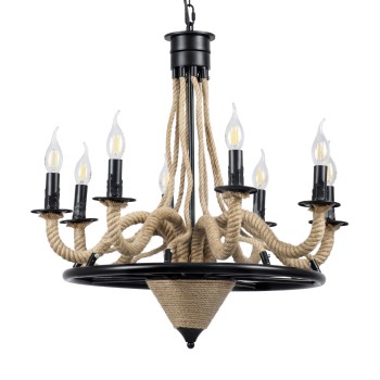 GLOBOSTAR® PENNSYLVANIA 00542 Vintage Κρεμαστό Φωτιστικό Οροφής με Ντουί 8 x E14 AC 220-240V IP20 - Μαύρο & Μπεζ - Μ64 x Π64 x Υ63cm