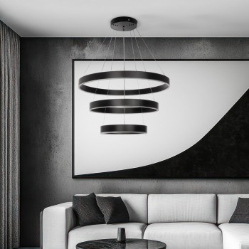 kelvo® VENOM 61188 Μοντέρνο Κρεμαστό Φωτιστικό Οροφής LED 120W 14158lm 120° AC 220-240V IP20 Ρυθμιζόμενο Λευκό CCT με Χειριστήριο από 2700K έως 6000K Dimmable - Lumileds SMD Chip - Μαύρο Ματ - Μ80 x Π80 x Υ60cm - 3 Χρόνια Εγγύηση