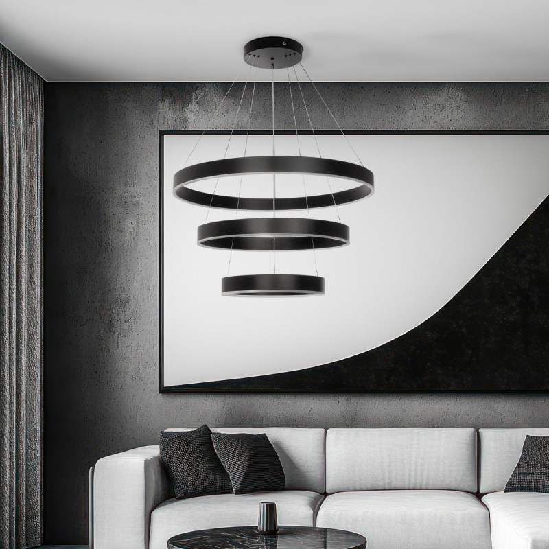 kelvo® VENOM 61188 Μοντέρνο Κρεμαστό Φωτιστικό Οροφής LED 120W 14158lm 120° AC 220-240V IP20 Ρυθμιζόμενο Λευκό CCT με Χειριστήριο από 2700K έως 6000K Dimmable - Lumileds SMD Chip - Μαύρο Ματ - Μ80 x Π80 x Υ60cm - 3 Χρόνια Εγγύηση