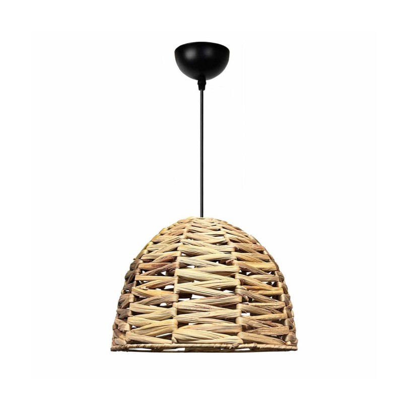 GloboStar® MEKA 204-0165 Boho Κρεμαστό Φωτιστικό Καμπάνα Μονόφωτο 1 x E27 IP20 Μπεζ Rattan - Μ30 x Π30 x Υ25cm