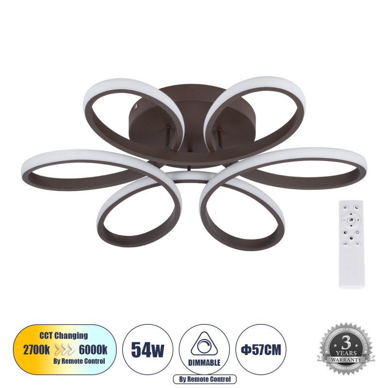 GLOBOSTAR® MARGARET 61402 Μοντέρνο Κρεμαστό Φωτιστικό Οροφής LED 54W 6210lm 360° AC 220-240V IP20 Ρυθμιζόμενο Λευκό CCT με Χειριστήριο από 2700K έως 6000K Dimmable - Lumileds SMD Chip - Καφέ Ματ - Μ57 x Π57 x Υ12cm - 3 Χρόνια Εγγύηση