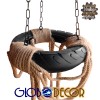 GloboStar® RUNNER 01115 Vintage Κρεμαστό Φωτιστικό Ανάρτηση Πολύφωτο 6 x E27 IP20 Μαύρο Πλαστικό με Μπεζ Σχοινί - Μ45 x Π45 x Υ60cm