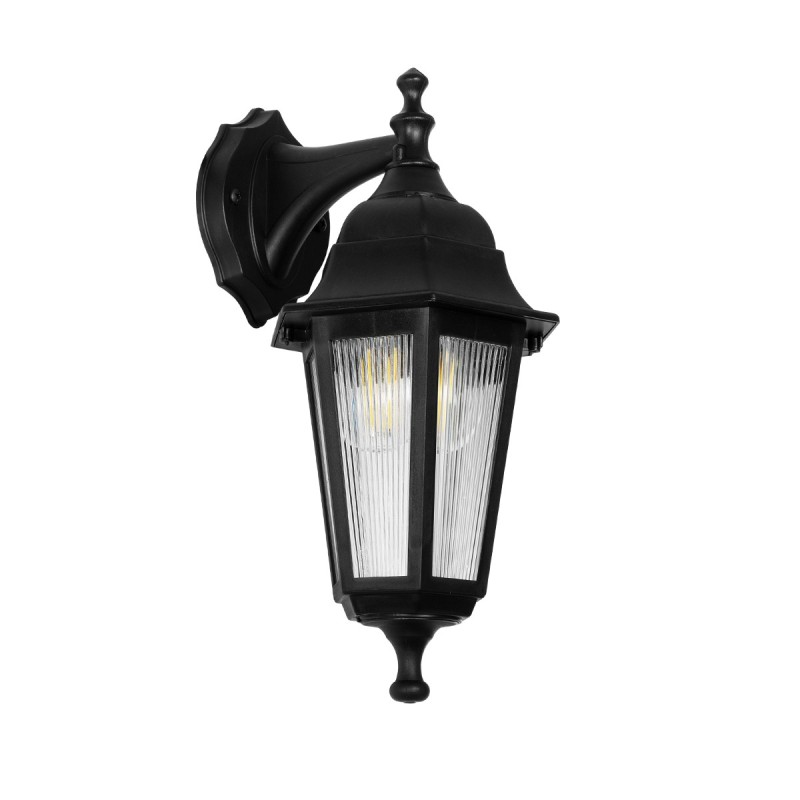 GloboStar® VITRO 203-0191 Vintage Επιτοίχιο Φωτιστικό Φαναράκι Μονόφωτο 1 x E27 IP44 Μαύρο Πλαστικό Σώμα - Μ19 x Π16 x Υ34cm
