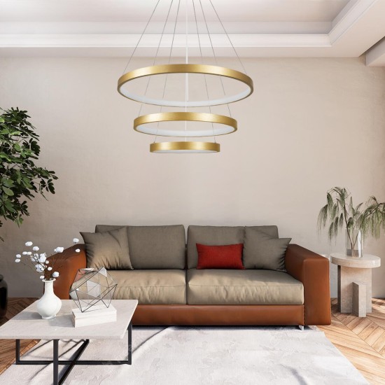 GLOBOSTAR® NEMESIS TRIO 61172-DECO Μοντέρνο Κρεμαστό Φωτιστικό Οροφής LED 120W 14723lm 360° AC 220-240V IP20 Ρυθμιζόμενο Λευκό CCT με Χειριστήριο από 2700K έως 6000K Dimmable - Lumileds SMD Chip - Χρυσό Βούρτσας - Μ40 x Π60 x Υ80cm - 3 Χρόνια Εγγύηση GloboStar® NEMESIS TRIO 61172-DECO Κρεμαστό Φωτιστικό Δαχτυλίδι-Κύκλος LED CCT 120W 14723lm 360° AC 220-240V - Εναλλαγή Φωτισμού μέσω Τηλεχειριστηρίου All In One Ψυχρό 6000k+Φυσικό 4500k+Θερμό 2700k Dimmable Φ40+60+80cm - Χρυσό Βούρτσας - 3 Years Warranty