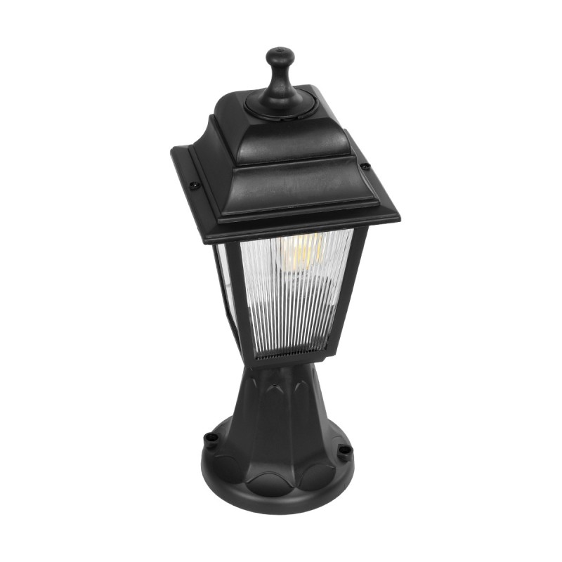 GloboStar® SOLME 203-0210 Vintage Επιδαπέδιο Φωτιστικό Φαναράκι Μονόφωτο 1 x E27 IP44 Μαύρο Πλαστικό Σώμα - Μ15 x Π15 x Υ38cm