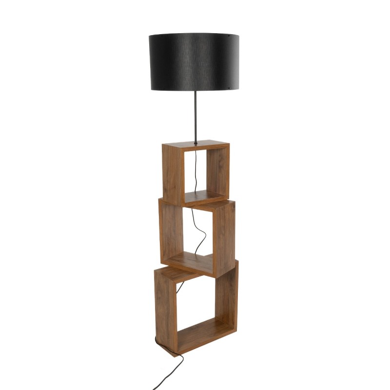 GloboStar® LUMO 201-0072 Μοντέρνο Επιδαπέδιο Φωτιστικό Μονόφωτο 1 x E27 IP20 Καρυδί Ξύλο με Μαύρο Ύφασμα - Μ37 x Π37 x Υ155cm