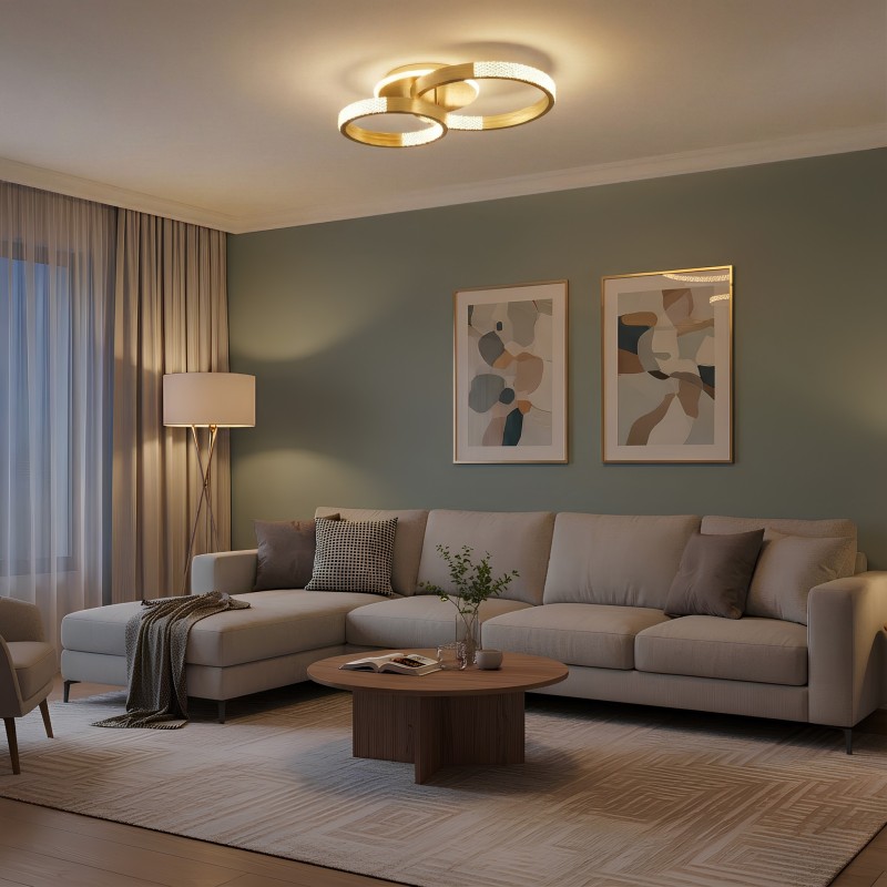 kelvo® DIAMOND KLV-101-0225 Φωτιστικό Οροφής LED 67W 6700lm 360° AC 220-240V IP20 Ρυθμιζόμενο Λευκό CCT με Χειριστήριο από 2700K έως 6000K Dimmable - Lumileds SMD Chip - Χρυσό Πλατίνα - Μ60 x Π40 x Υ14cm - 3 Χρόνια Εγγύηση