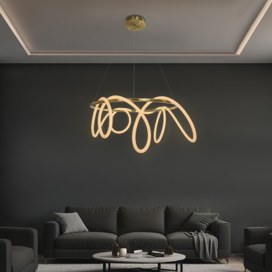 kelvo® GLOW 61660 Μοντέρνο Κρεμαστό Φωτιστικό Οροφής LED 69W 6900lm 360° AC 220-240V IP20 Ρυθμιζόμενο Λευκό CCT με Χειριστήριο από 2700K έως 6000K Dimmable - Lumileds SMD Chip - Χρυσό Πλατίνα & Λευκό Νήμα - Μ100 x Π100 x Υ70cm - 3 Χρόνια Εγγύηση kelvo® GLOW 61660 Μοντέρνο Κρεμαστό Φωτιστικό Οροφής LED 69W 6900lm 360° AC 220-240V IP20 Ρυθμιζόμενο Λευκό CCT με Χειριστήριο από 2700K έως 6000K Dimmable - Lumileds SMD Chip - Χρυσό Πλατίνα & Λευκό Νήμα - Μ100 x Π100 x Υ70cm - 3 Χρόνια Εγγύηση