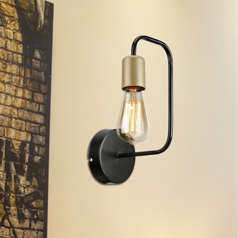 GloboStar® JUNO 203-0013 Μοντέρνο Επιτοίχιο Φωτιστικό Απλίκα Μονόφωτο 1 x E27 IP20 Μαύρο & Χρυσό Μέταλλο - Μ18.5 x Π18.5 x Υ28cm