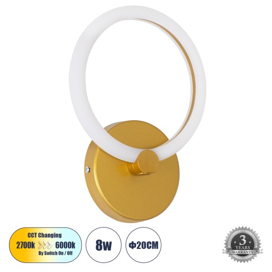 GloboStar® MATILDA 61340 Φωτιστικό Τοίχου - Απλίκα Design LED CCT 8W 960lm 360° AC 220-240V - Εναλλαγή Φωτισμού μέσω Διακόπτη On/Off All In One Ψυχρό 6000k+Φυσικό 4500k+Θερμό 2700k Μ20 x Π5 x Υ25.5cm - Χρυσό - 3 Years Warranty GloboStar® MATILDA 61340 Φωτιστικό Τοίχου - Απλίκα Design LED CCT 8W 960lm 360° AC 220-240V - Εναλλαγή Φωτισμού μέσω Διακόπτη On/Off All In One Ψυχρό 6000k+Φυσικό 4500k+Θερμό 2700k Μ20 x Π5 x Υ25.5cm - Χρυσό - 3 Years Warranty