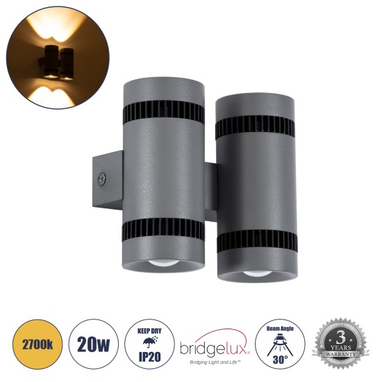 GloboStar® CANNONAL 60579 Φωτιστικό Τοίχου - Απλίκα Αρχιτεκτονικού Φωτισμού Εσωτερικού Χώρου Up & Down LED 20W 2300lm 30° AC 220-240V IP20 Μ12 x Π6.5 x Υ11cm - Θερμό Λευκό 2700K - Γκρι Ανθρακί με Μαύρο - Bridgelux Chip - 3 Χρόνια Εγγύηση GloboStar® CANNONAL 60579 Φωτιστικό Τοίχου - Απλίκα Αρχιτεκτονικού Φωτισμού Εσωτερικού Χώρου Up & Down LED 20W 2300lm 30° AC 220-240V IP20 Μ12 x Π6.5 x Υ11cm - Θερμό Λευκό 2700K - Γκρι Ανθρακί με Μαύρο - Bridgelux Chip - 3 Χρόνια Εγγύηση