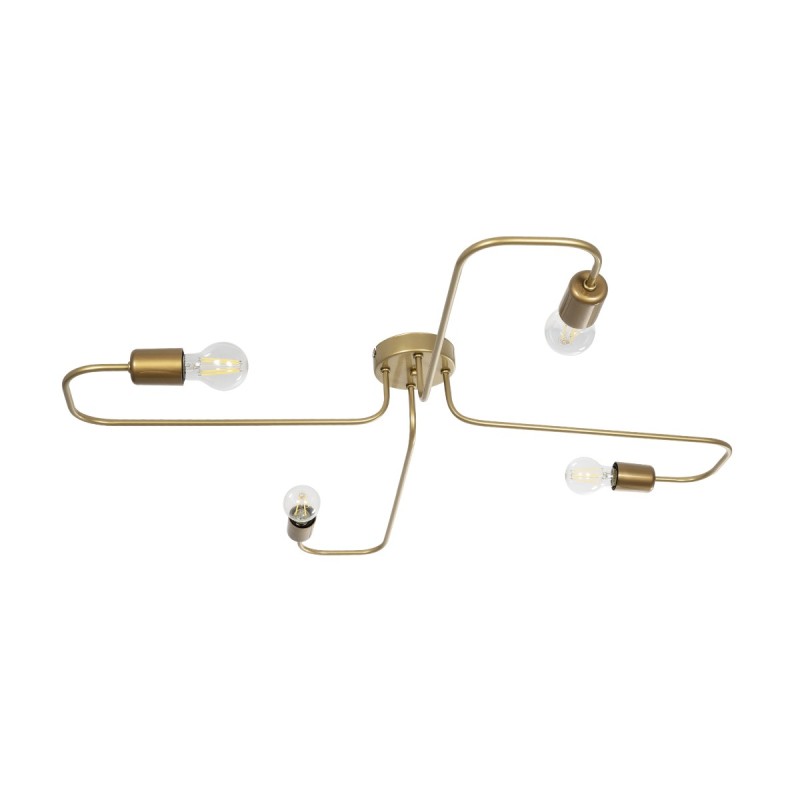 GloboStar® MOORNA 201-0065 Vintage Οροφής Πλέγμα Πολύφωτο 4 x E27 IP20 Χρυσό Μέταλλο - Μ50 x Π50 x Υ15cm