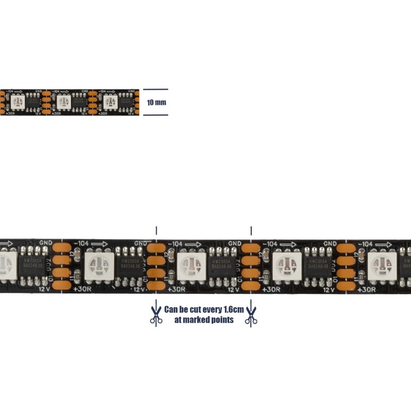 GloboStar® 90604 Digital Pixel Addressable Strip 4 PIN - Ψηφιακή Ταινία LED SMD 5050 14W/m 60LED/m 60PIXEL/m SPI/TTL Protocol IC TM1812 1152lm/m 120° DC 12V IP20 RGB - Μαύρο Σώμα - Μ5000 x Π10 x Υ2mm - Συσκευασία 5 Μέτρων - 5 Χρόνια Εγγύηση