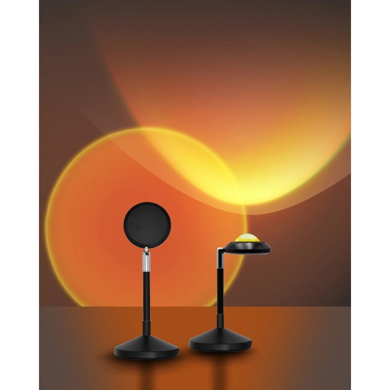 GLOBOSTAR® SUNSET GLB-106-0022 Επιτραπέζιο Φωτιστικό Πορτατίφ Προτζέκτορας Sunset με RF Ασύρματο Χειριστήριο & Λειτουργία μέσω WiFi APP LED 6W 360lm 60° AC 220-240V IP20 Πολύχρωμο RGB Dimmable - Sanan SMD Chip - Μαύρο - Μ10 x Π10 x Υ27cm - 2 Χρόνια Εγ