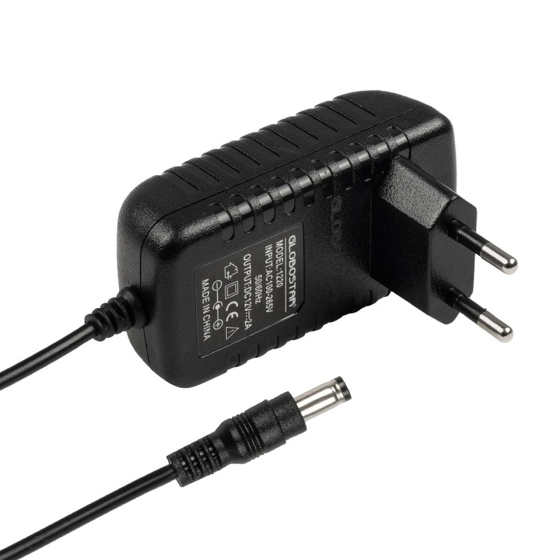 GLOBOSTAR® VOLTIX GLB-107-0002 Τροφοδοτικό/Μετασχηματιστής Class II SELV 24W 2A AC 220-240V σε DC 12V IP20 - Μαύρο Ματ - Μ8 x Π4.2 x Υ2.8cm - 3 Χρόνια Εγγύηση