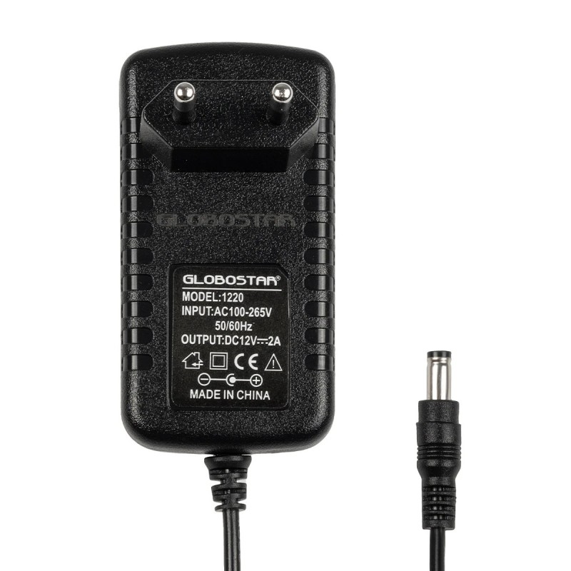 GLOBOSTAR® VOLTIX GLB-107-0002 Τροφοδοτικό/Μετασχηματιστής Class II SELV 24W 2A AC 220-240V σε DC 12V IP20 - Μαύρο Ματ - Μ8 x Π4.2 x Υ2.8cm - 3 Χρόνια Εγγύηση