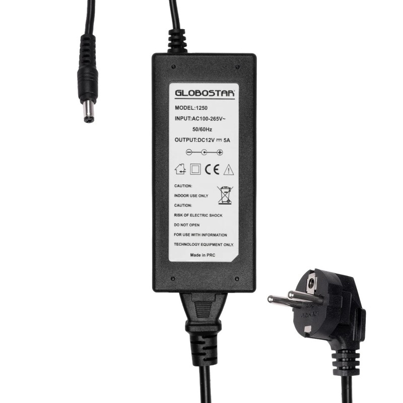 GLOBOSTAR® VOLTIX GLB-107-0003 Τροφοδοτικό/Μετασχηματιστής Class II SELV 60W 5A AC 220-240V σε DC 12V IP20 - Μαύρο Ματ - Μ11.5 x Π5 x Υ3.2cm - 3 Χρόνια Εγγύηση