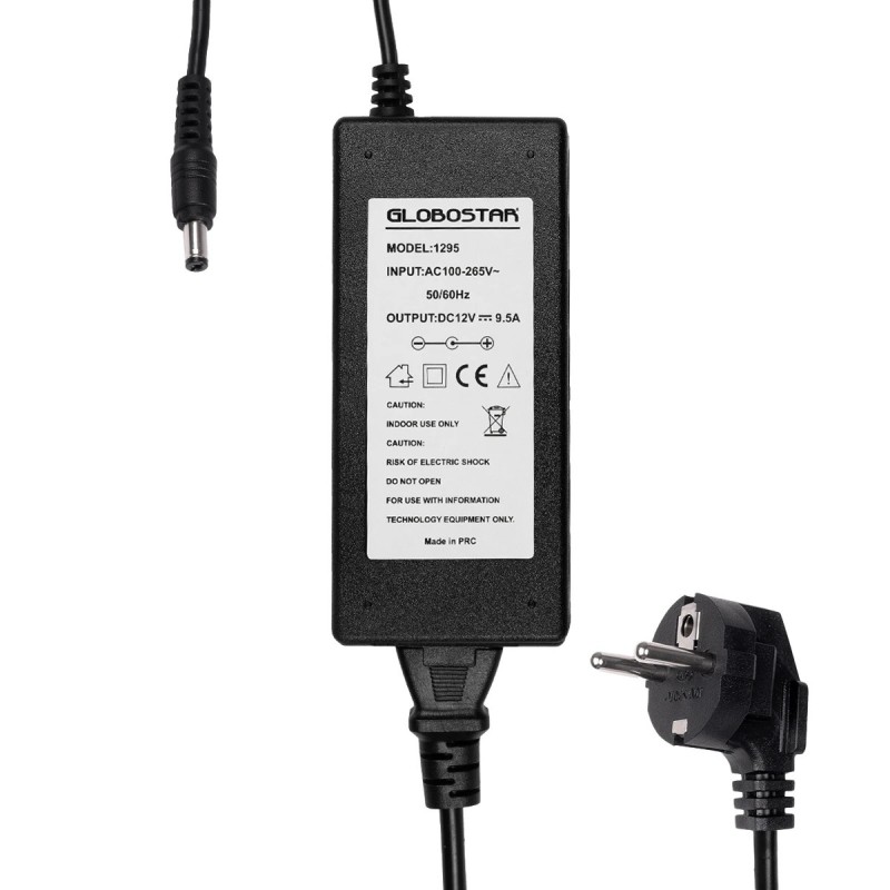 GLOBOSTAR® VOLTIX GLB-107-0004 Τροφοδοτικό/Μετασχηματιστής Class II SELV 120W 9.5A AC 220-240V σε DC 12V IP20 - Μαύρο Ματ - Μ14.2 x Π6.5 x Υ3.7cm - 3 Χρόνια Εγγύηση