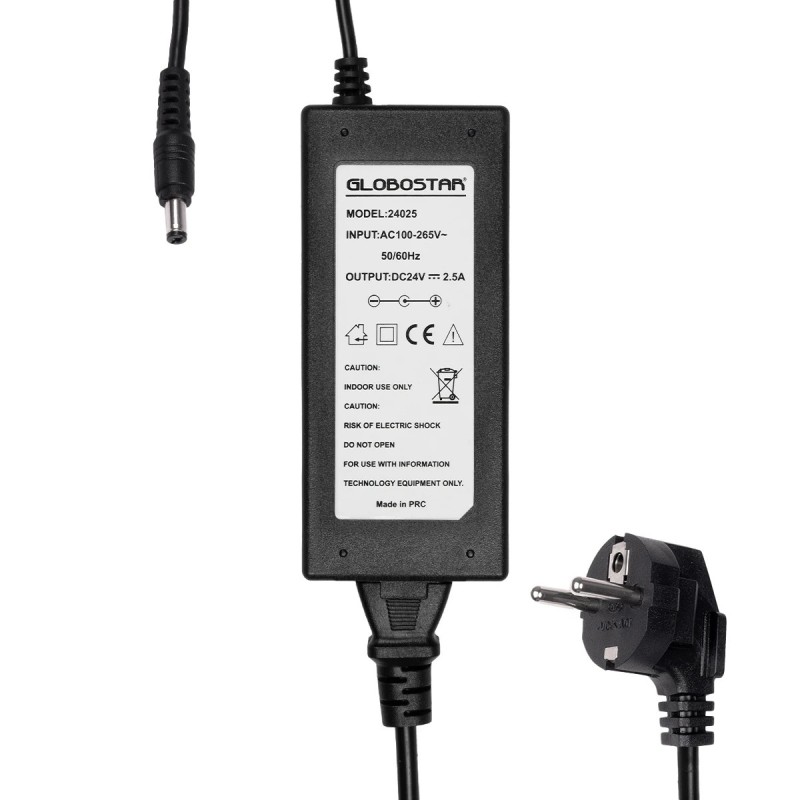 GLOBOSTAR® VOLTIX GLB-107-0007 Τροφοδοτικό/Μετασχηματιστής Class II SELV 60W 2.5A AC 220-240V σε DC 24V IP20 - Μαύρο Ματ - Μ11.5 x Π5 x Υ3.2cm - 3 Χρόνια Εγγύηση