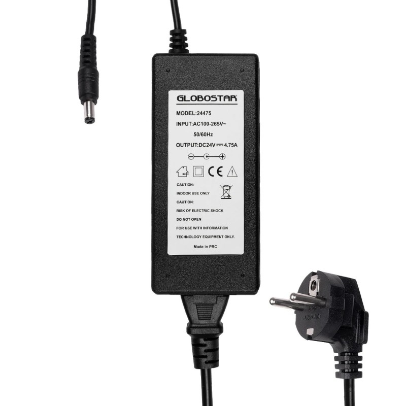 GLOBOSTAR® VOLTIX GLB-107-0008 Τροφοδοτικό/Μετασχηματιστής Class II SELV 120W 4.75A AC 220-240V σε DC 24V IP20 - Μαύρο Ματ - Μ14.2 x Π6.5 x Υ3.7cm - 3 Χρόνια Εγγύηση