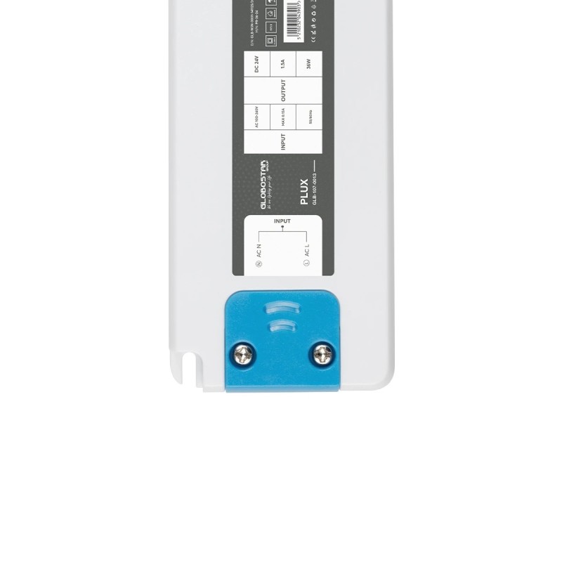 GLOBOSTAR® PLUX GLB-107-0013 Τροφοδοτικό/Μετασχηματιστής Class II SELV 36W 1.5A AC 220-240V σε DC 24V IP20 - Λευκό Ματ - Μ12.8 x Π5 x Υ1.5cm - 3 Χρόνια Εγγύηση