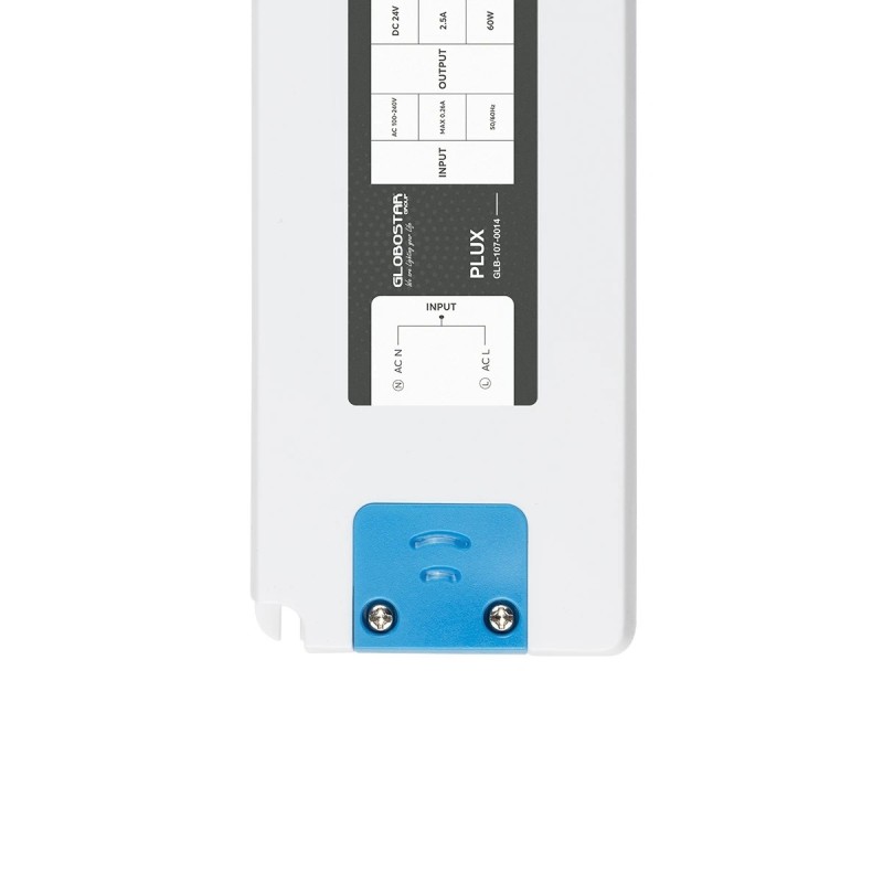 GLOBOSTAR® PLUX GLB-107-0014 Τροφοδοτικό/Μετασχηματιστής Class II SELV 60W 2.5A AC 220-240V σε DC 24V IP20 - Λευκό Ματ - Μ18.5 x Π6.4 x Υ2.2cm - 3 Χρόνια Εγγύηση