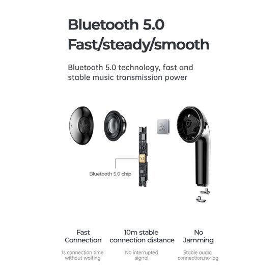 GloboStar® 87055 JOYROOM Originals JR-T13 Bilateral TWS Earphones με Θήκη Φόρτισης True Wireless Bluetooth V5.0 Binaural Συμβατό με iOS & Android Μαύρο