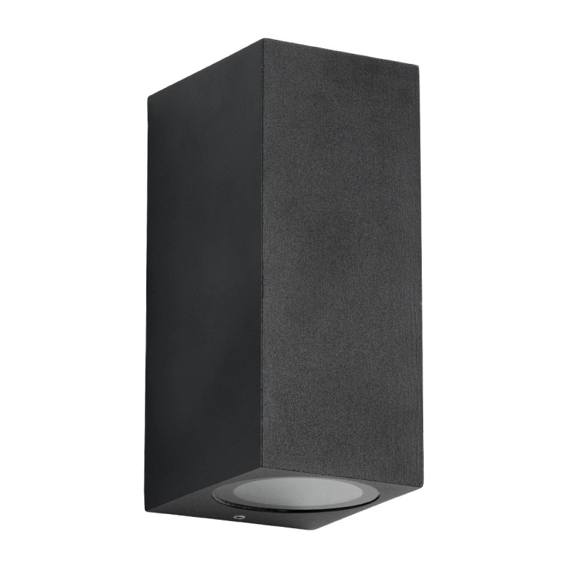 kelvo® BURANO KLV-101-0021 Φωτιστικό Τοίχου / Απλίκα για 2 Λάμπες MR16 με Ντουί GU10 AC 220-240V Αδιάβροχο IP65 - Μαύρο Ματ - Μ8 x Π8 x Υ15cm