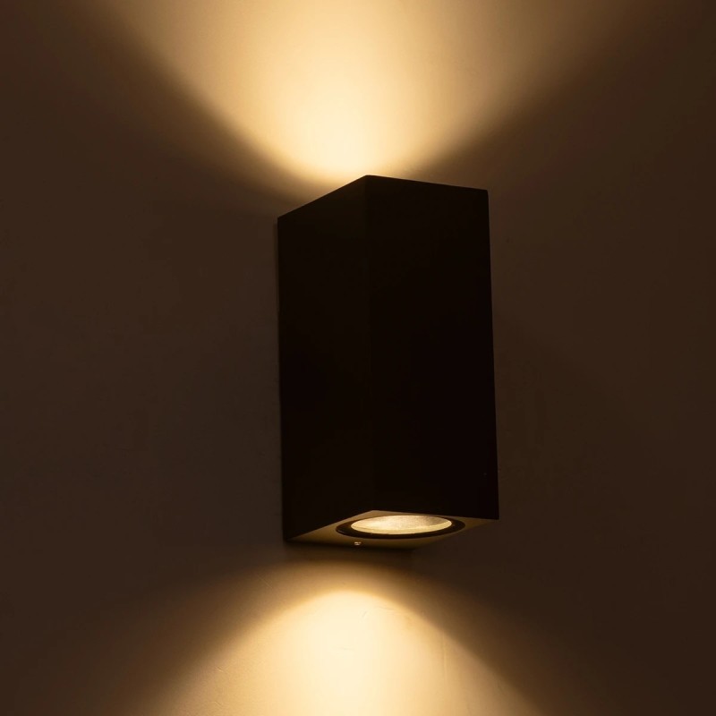 kelvo® BURANO KLV-101-0021 Φωτιστικό Τοίχου / Απλίκα για 2 Λάμπες MR16 με Ντουί GU10 AC 220-240V Αδιάβροχο IP65 - Μαύρο Ματ - Μ8 x Π8 x Υ15cm