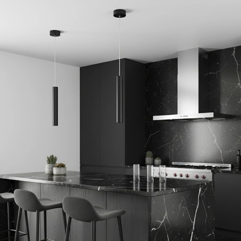 kelvo® CANAL KLV-101-0070 Κρεμαστό Φωτιστικό Οροφής LED 7W 700lm 36° AC 220-240V IP20 Θερμό Λευκό 2700K - Bridgelux COB Chip & TÜV SÜD Driver - Μαύρο Ματ - Μ4 x Π4 x Υ30cm - 5 Χρόνια Εγγύηση