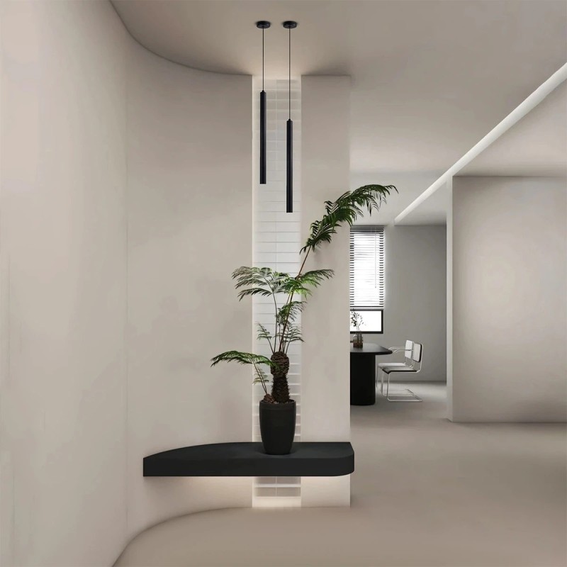 kelvo® CANAL KLV-101-0073 Κρεμαστό Φωτιστικό Οροφής LED 7W 700lm 36° AC 220-240V IP20 Θερμό Λευκό 2700K - Bridgelux COB Chip & TÜV SÜD Driver - Μαύρο Ματ - Μ4 x Π4 x Υ80cm - 5 Χρόνια Εγγύηση