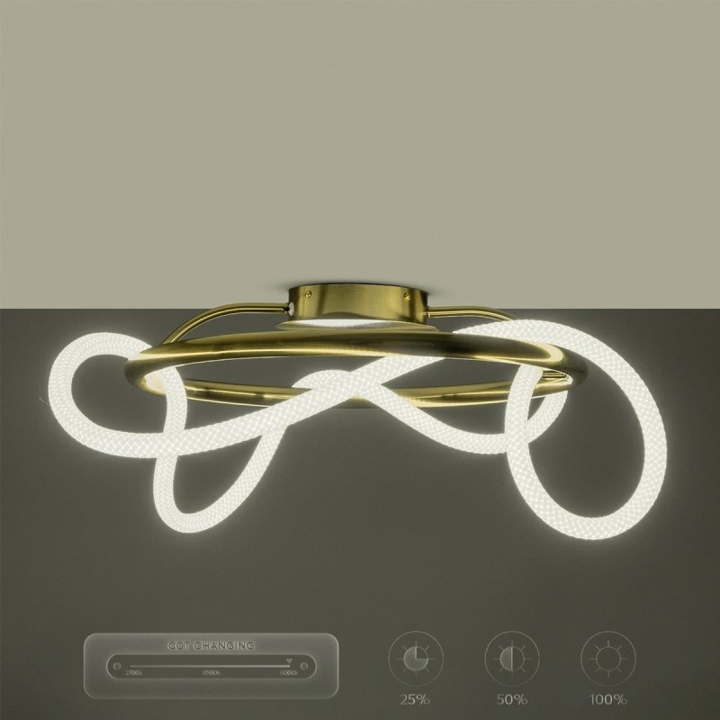 kelvo® GLOW KLV-101-0149 Φωτιστικό Οροφής LED 34W 3400lm 360° AC 220-240V IP20 Ρυθμιζόμενο Λευκό CCT με Χειριστήριο από 2700K έως 6000K Dimmable - Lumileds SMD Chip - Χρυσό Πλατίνα - Μ60 x Π60 x Υ30cm - 3 Χρόνια Εγγύηση