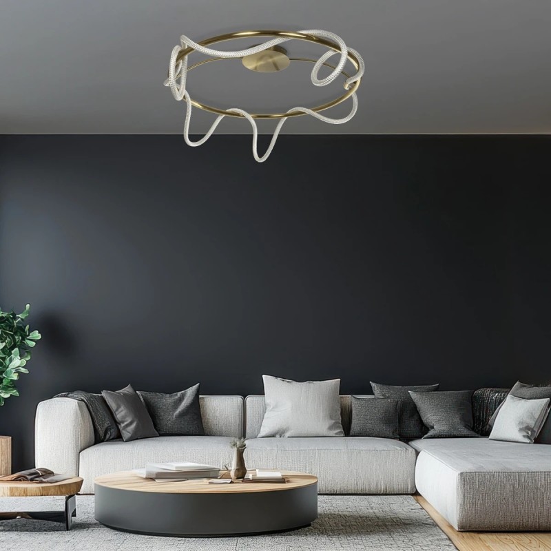 kelvo® GLOW KLV-101-0150 Φωτιστικό Οροφής LED 65W 6500lm 360° AC 220-240V IP20 Ρυθμιζόμενο Λευκό CCT με Χειριστήριο από 2700K έως 6000K Dimmable - Lumileds SMD Chip - Χρυσό Πλατίνα - Μ100 x Π100 x Υ30cm - 3 Χρόνια Εγγύηση