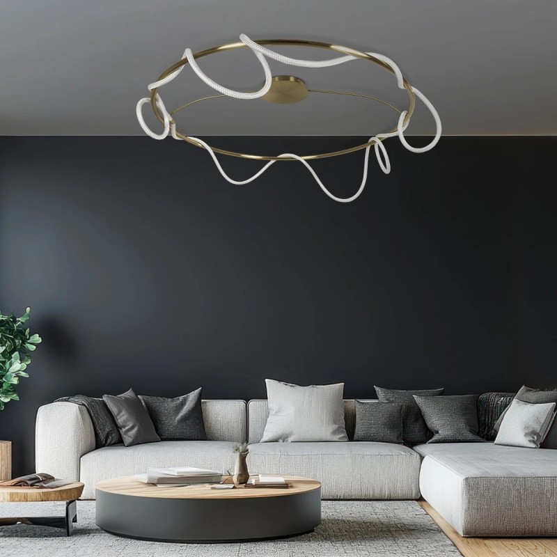 kelvo® GLOW KLV-101-0151 Φωτιστικό Οροφής LED 89W 8900lm 360° AC 220-240V IP20 Ρυθμιζόμενο Λευκό CCT με Χειριστήριο από 2700K έως 6000K Dimmable - Lumileds SMD Chip - Χρυσό Πλατίνα - Μ150 x Π150 x Υ30cm - 3 Χρόνια Εγγύηση