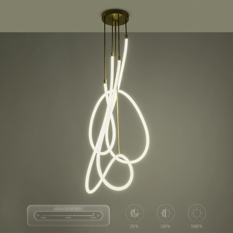 kelvo® GLOW KLV-101-0154 Φωτιστικό Οροφής LED 85W 8500lm 360° AC 220-240V IP20 Ρυθμιζόμενο Λευκό CCT με Χειριστήριο από 2700K έως 6000K Dimmable - Lumileds SMD Chip - Χρυσό Πλατίνα - Μ100 x Π100 x Υ140cm - 3 Χρόνια Εγγύηση