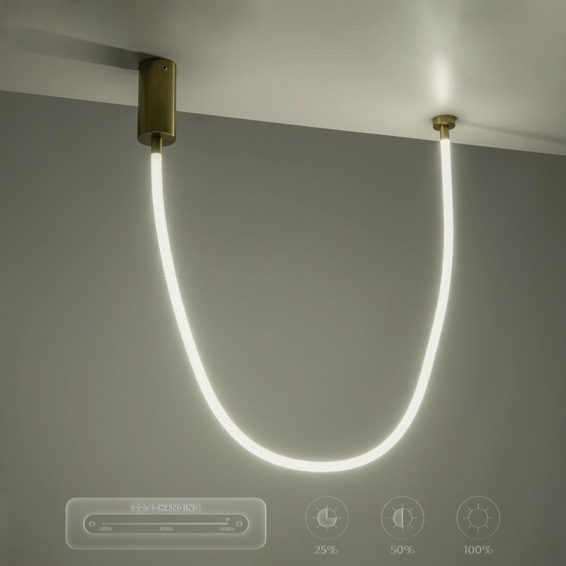 kelvo® GLOW KLV-101-0155 Κρεμαστό Φωτιστικό Οροφής LED 27W 2700lm 360° AC 220-240V IP20 Ρυθμιζόμενο Λευκό CCT με Χειριστήριο από 2700K έως 6000K Dimmable - Lumileds SMD Chip - Χρυσό Πλατίνα - Μ90 x Π9 x Υ95cm - 3 Χρόνια Εγγύηση