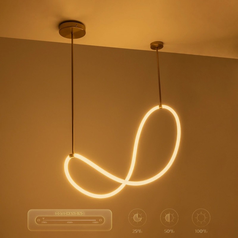 kelvo® GLOW KLV-101-0156 Κρεμαστό Φωτιστικό Οροφής LED 34W 3400lm 360° AC 220-240V IP20 Ρυθμιζόμενο Λευκό CCT με Χειριστήριο από 2700K έως 6000K Dimmable - Lumileds SMD Chip - Χρυσό Πλατίνα - Μ20 x Π35 x Υ120cm - 3 Χρόνια Εγγύηση