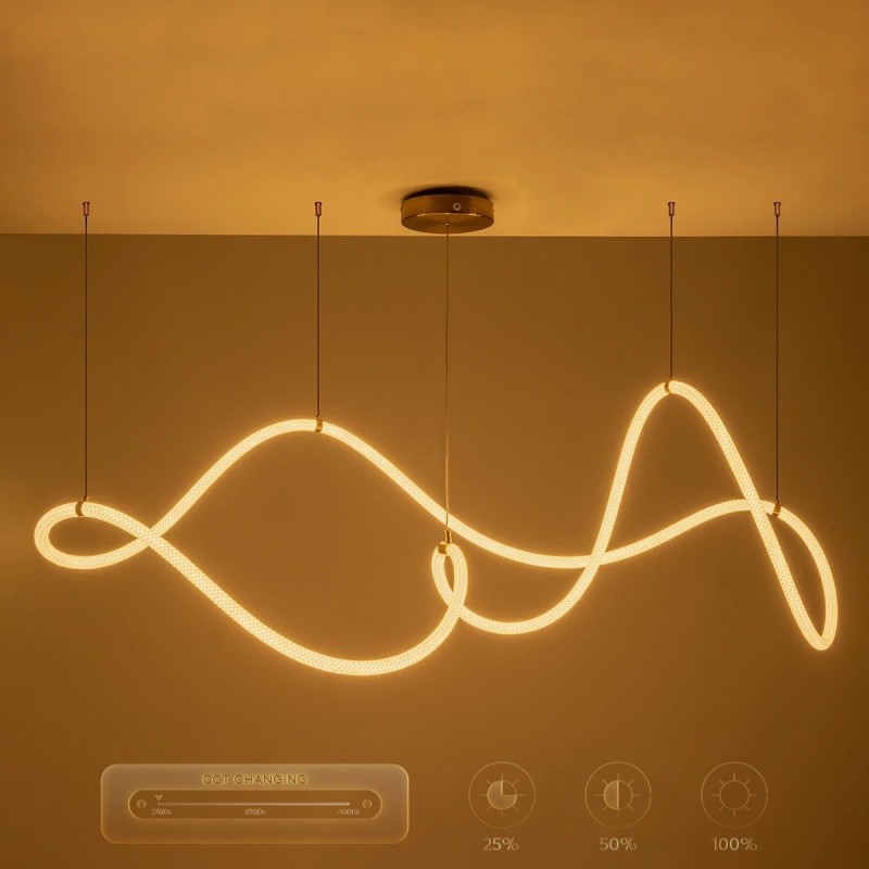 kelvo® GLOW KLV-101-0157 Κρεμαστό Φωτιστικό Οροφής LED 65W 6500lm 360° AC 220-240V IP20 Ρυθμιζόμενο Λευκό CCT με Χειριστήριο από 2700K έως 6000K Dimmable - Lumileds SMD Chip - Χρυσό Πλατίνα - Μ150 x Π70 x Υ90cm - 3 Χρόνια Εγγύηση