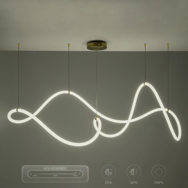 kelvo® GLOW KLV-101-0157 Κρεμαστό Φωτιστικό Οροφής LED 65W 6500lm 360° AC 220-240V IP20 Ρυθμιζόμενο Λευκό CCT με Χειριστήριο από 2700K έως 6000K Dimmable - Lumileds SMD Chip - Χρυσό Πλατίνα - Μ150 x Π70 x Υ90cm - 3 Χρόνια Εγγύηση