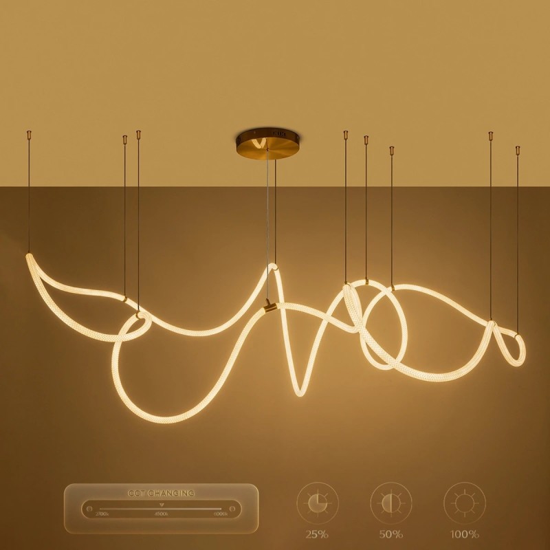 kelvo® GLOW KLV-101-0158 Κρεμαστό Φωτιστικό Οροφής LED 105W 10500lm 360° AC 220-240V IP20 Ρυθμιζόμενο Λευκό CCT με Χειριστήριο από 2700K έως 6000K Dimmable - Lumileds SMD Chip - Χρυσό Πλατίνα - Μ180 x Π180 x Υ110cm - 3 Χρόνια Εγγύηση