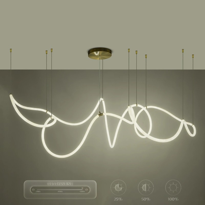 kelvo® GLOW KLV-101-0158 Κρεμαστό Φωτιστικό Οροφής LED 105W 10500lm 360° AC 220-240V IP20 Ρυθμιζόμενο Λευκό CCT με Χειριστήριο από 2700K έως 6000K Dimmable - Lumileds SMD Chip - Χρυσό Πλατίνα - Μ180 x Π180 x Υ110cm - 3 Χρόνια Εγγύηση