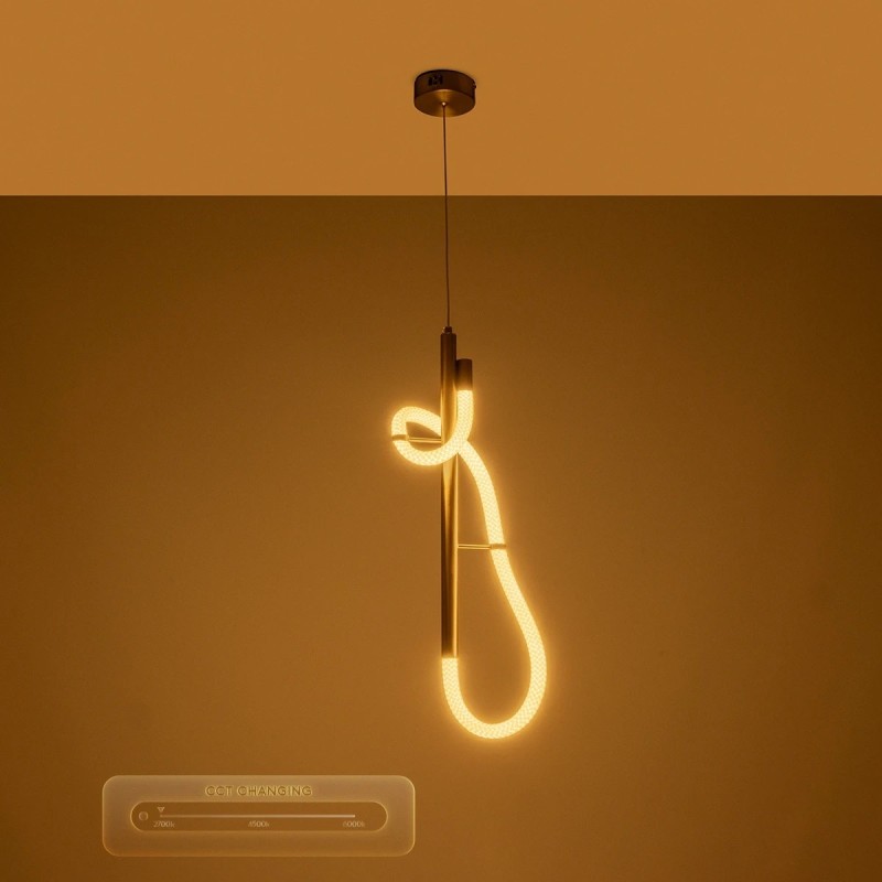 kelvo® GLOW KLV-101-0159 Κρεμαστό Φωτιστικό Οροφής LED 24W 2400lm 360° AC 220-240V IP20 Ρυθμιζόμενο Λευκό CCT με On/Off 2700K/4500K/6000K - Lumileds SMD Chip - Χρυσό Πλατίνα - Μ24 x Π10 x Υ62cm - 3 Χρόνια Εγγύηση