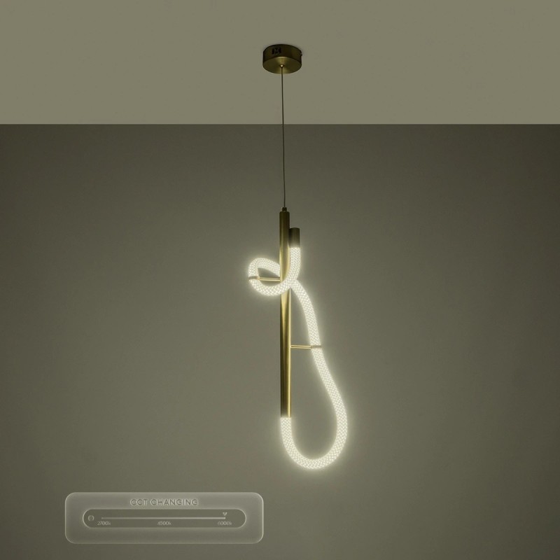 kelvo® GLOW KLV-101-0159 Κρεμαστό Φωτιστικό Οροφής LED 24W 2400lm 360° AC 220-240V IP20 Ρυθμιζόμενο Λευκό CCT με On/Off 2700K/4500K/6000K - Lumileds SMD Chip - Χρυσό Πλατίνα - Μ24 x Π10 x Υ62cm - 3 Χρόνια Εγγύηση